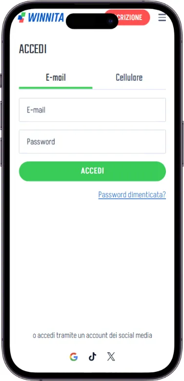Winnita pagina di accesso